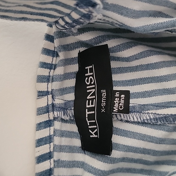 Kittenish Blue and White Striped Overall Shorts - Picture 5 of 6